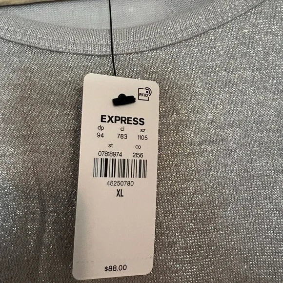 NWT Express Shine Crew Neck Rouched Midi Dress, silver, size xl - Picture 4 of 7